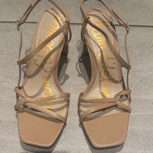 Sam Edelman Nude Strappy Square-Toe Block Heels